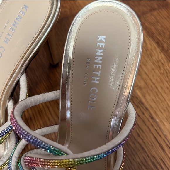 KENETH COLE New York women's Brooke 95 twist rainbow rhinestone gold high heels - Picture 9 of 9
